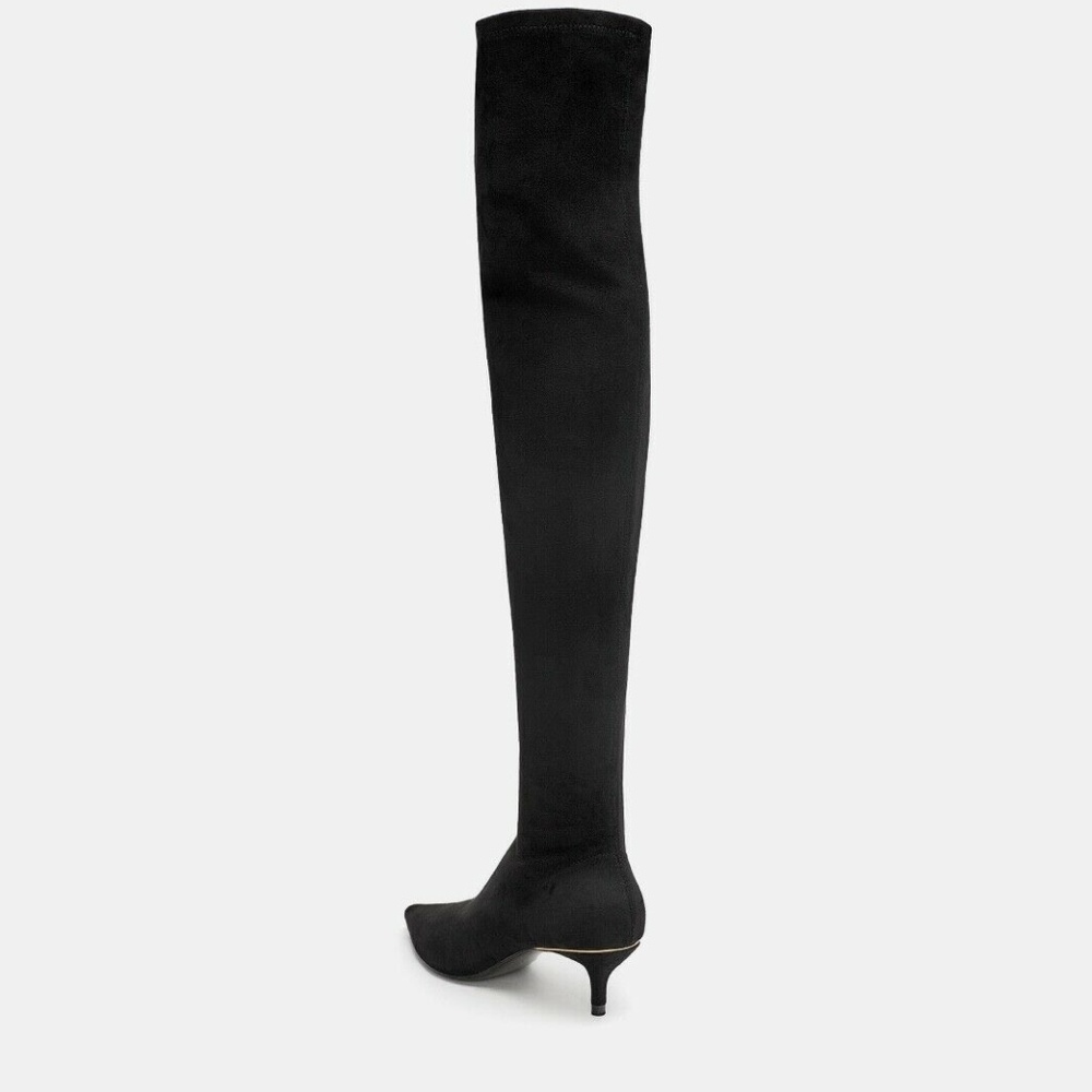 ZARA Black Tall Fabric Thigh High Kitten HEEL OVER-THE-KNEE Boots Black New - Picture 7 of 7